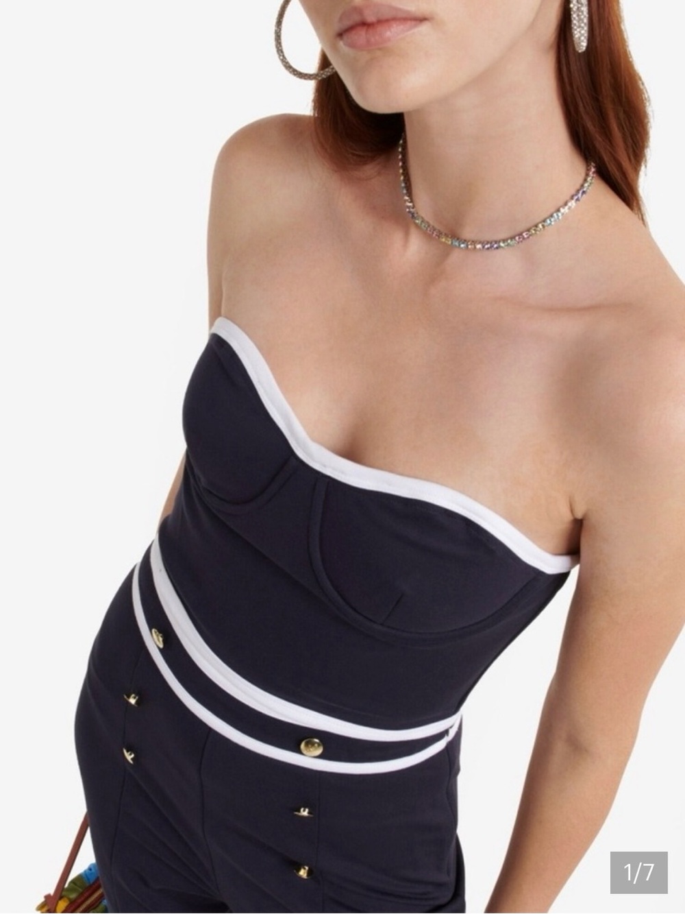 NWT XL Staud Elaine bandeau top navy white
